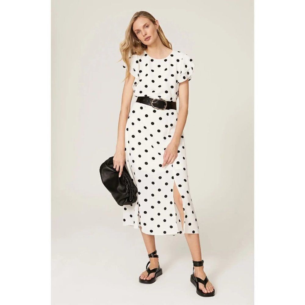 Great Jones Polka Dot Ruffle Short Sleeves Midi Dress Size M